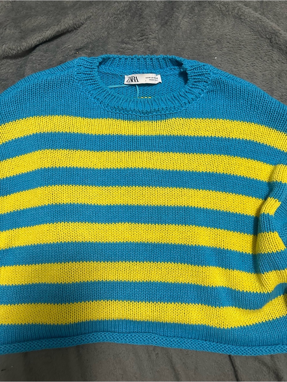 Zara Aqua & Yellow Striped Knit Sweater - Picture 2 of 4